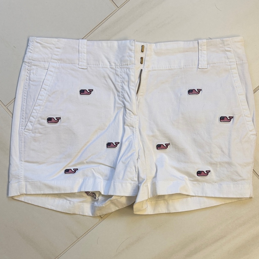 White Embroidered Whale Cotton Shorts